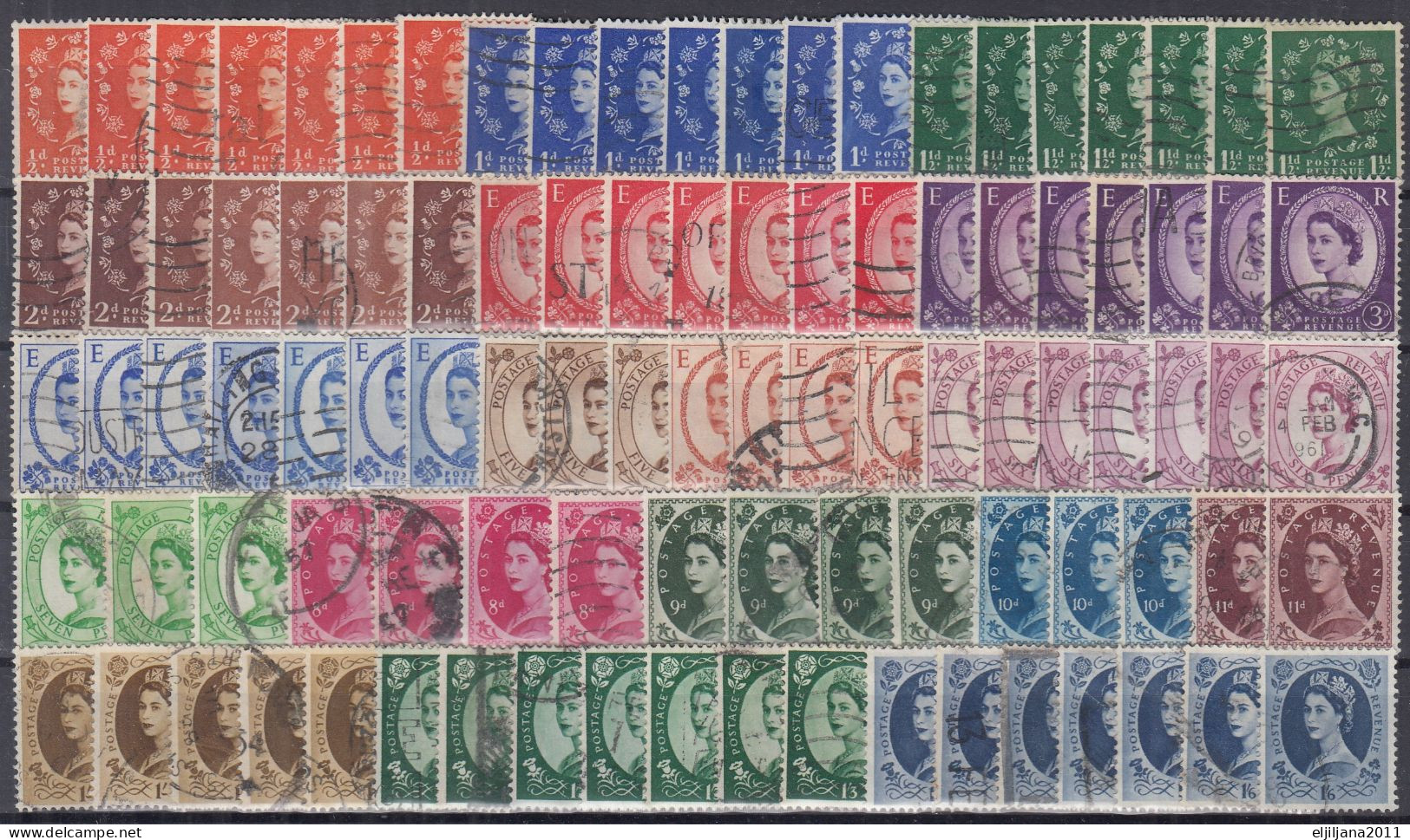 Great Britain - GB / UK / QEII. 1952 - 1967 ⁕ Queen Elizabeth II. ⁕ 98v Used Stamps / Unchecked - See All Scan - Gebraucht