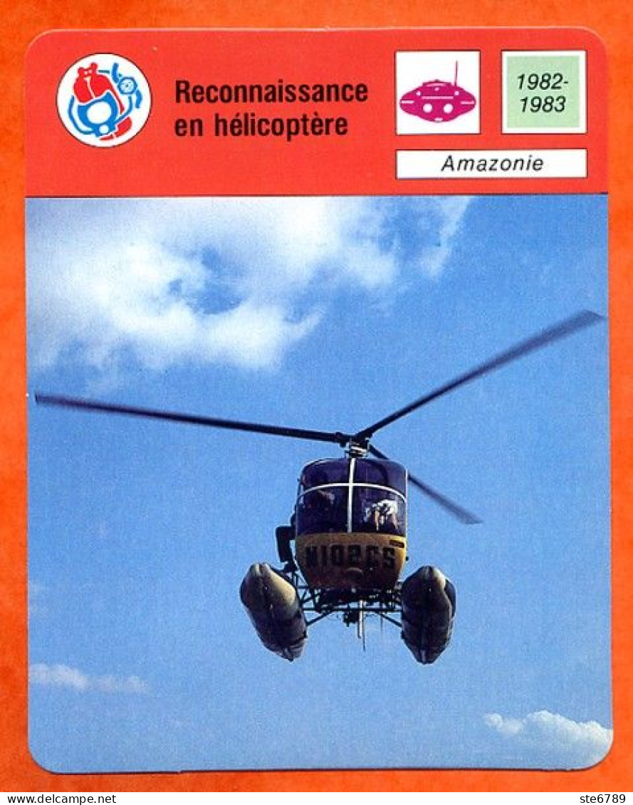 Reconnaissance En Hélicoptère Amazonie Fiche Illustrée Cousteau  N° 2009 - Airplanes
