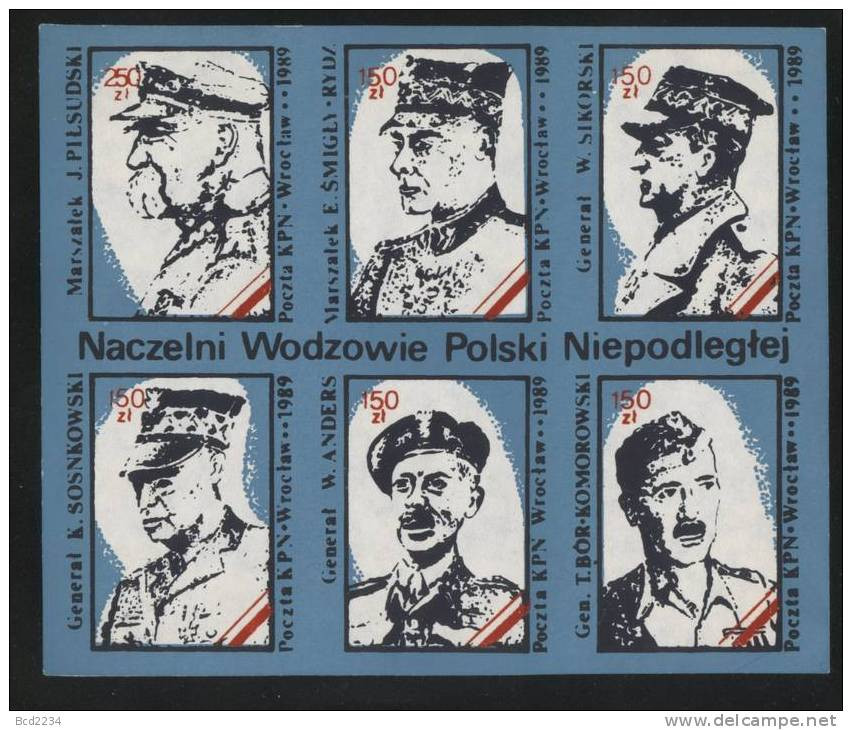 POLAND SOLIDARNOSC KPN 1989 LEADERS OF INDEPENDENT POLAND 2 SHEETLETS (SOLID 1310/0900) - Solidarnosc-Vignetten