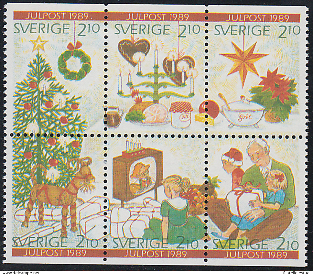 Suecia 1554/59 Fiesta De Navidad  Bloque 6 Sellos Nuevos Sin Fijasellos MNH - Other & Unclassified