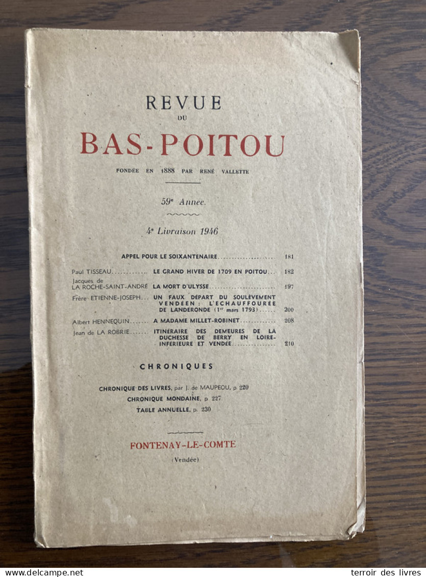 Revue Du Bas-Poitou 1946 4 LANDERONDE SAINT HILAIRE DE LOULAY MONTBERT SAINT PHILIBERT DE GRAND LIEU SAINT ETIENNE DE CO - Poitou-Charentes