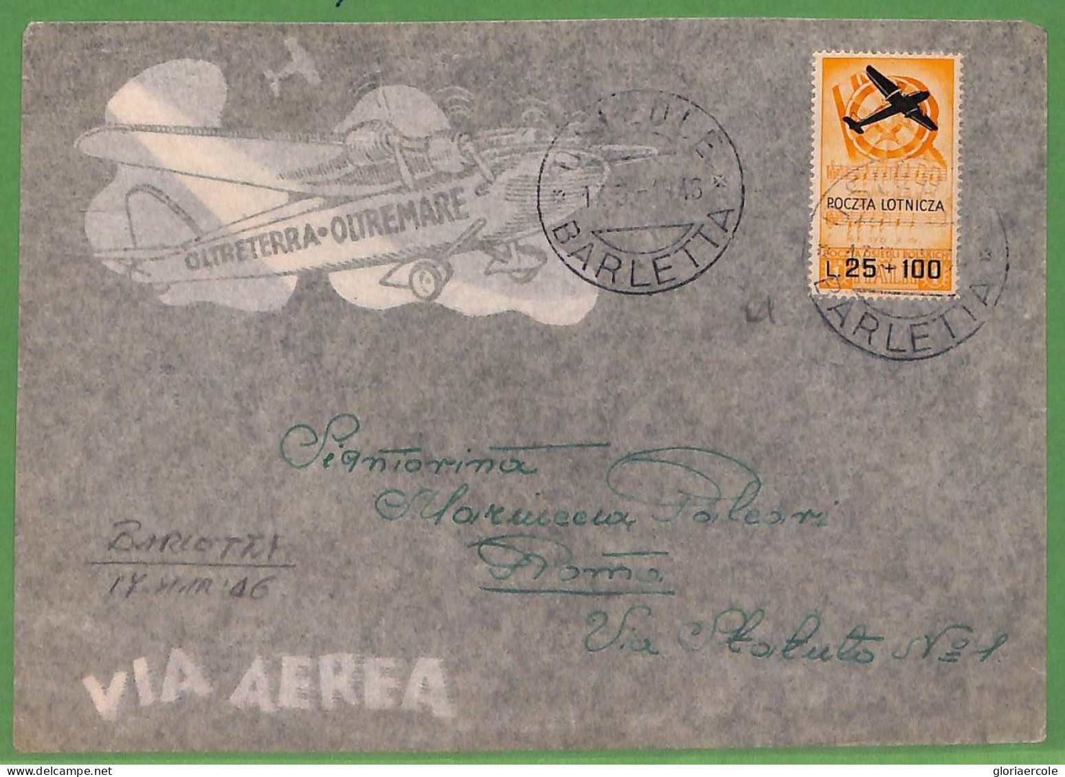 P0910 - POLAND - POSTAL HISTORY  - Polish Free Army  COVER From BARLETTA!  1946 - Londoner Regierung (Exil)