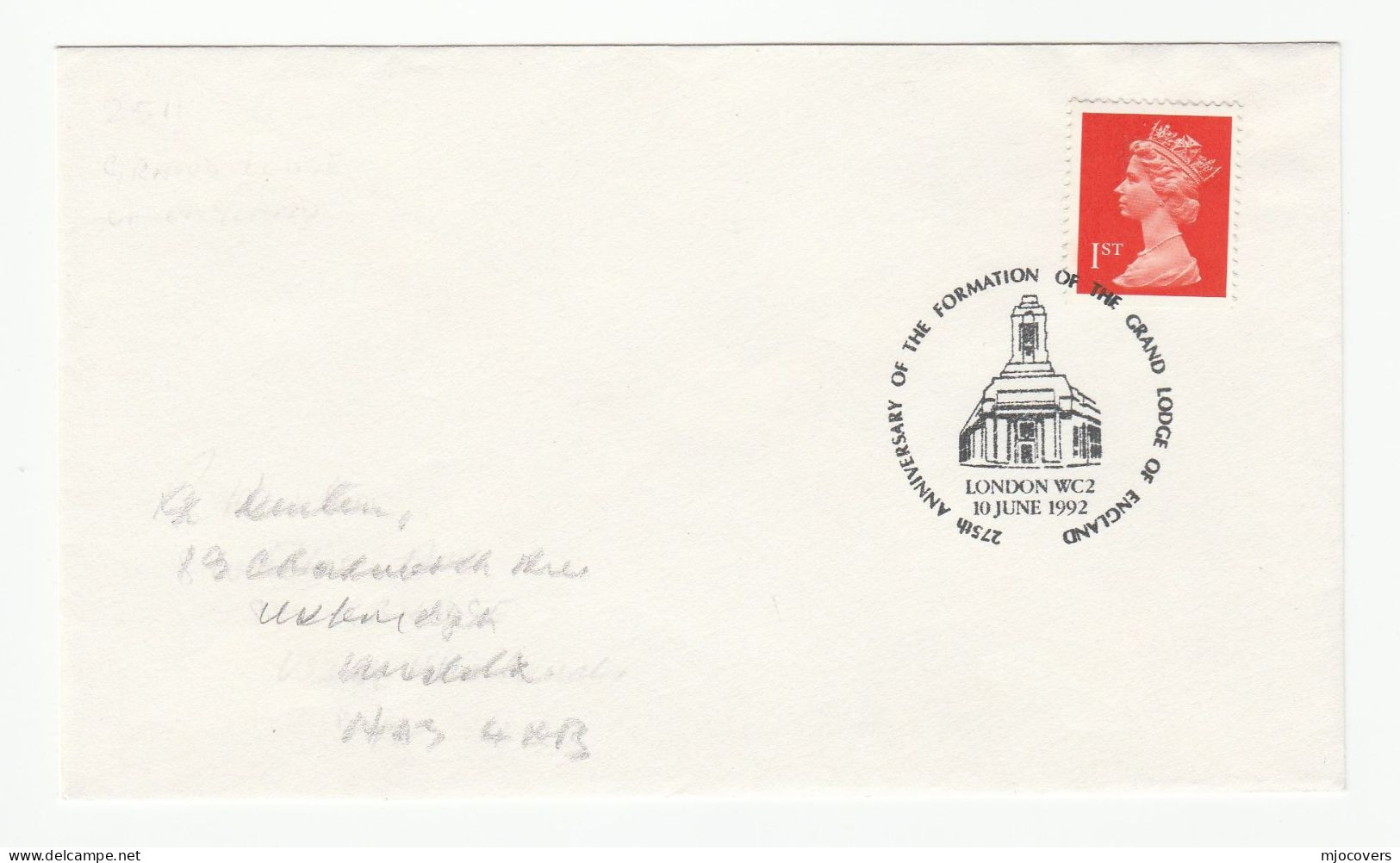 Cover GRAND LODGE Of ENGLAND  275th Anniv EVENT Cover London GB Stamps 1992 Freemason Freemasonry - Franc-Maçonnerie