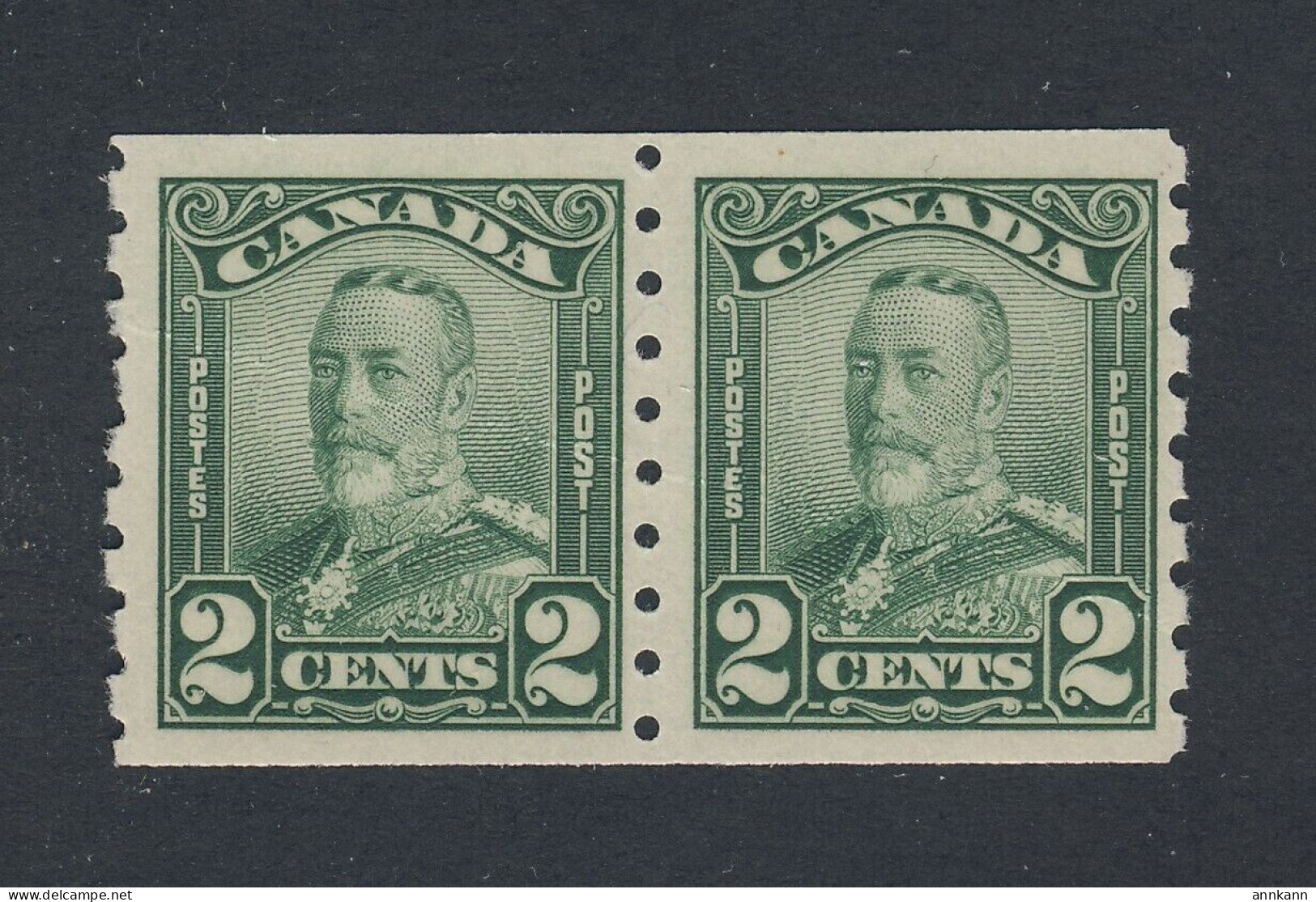 2x Canada Coil Stamps Pair Of #161-2c MNH F/VF Gum Crease Guide Value= $80.00 - Roulettes