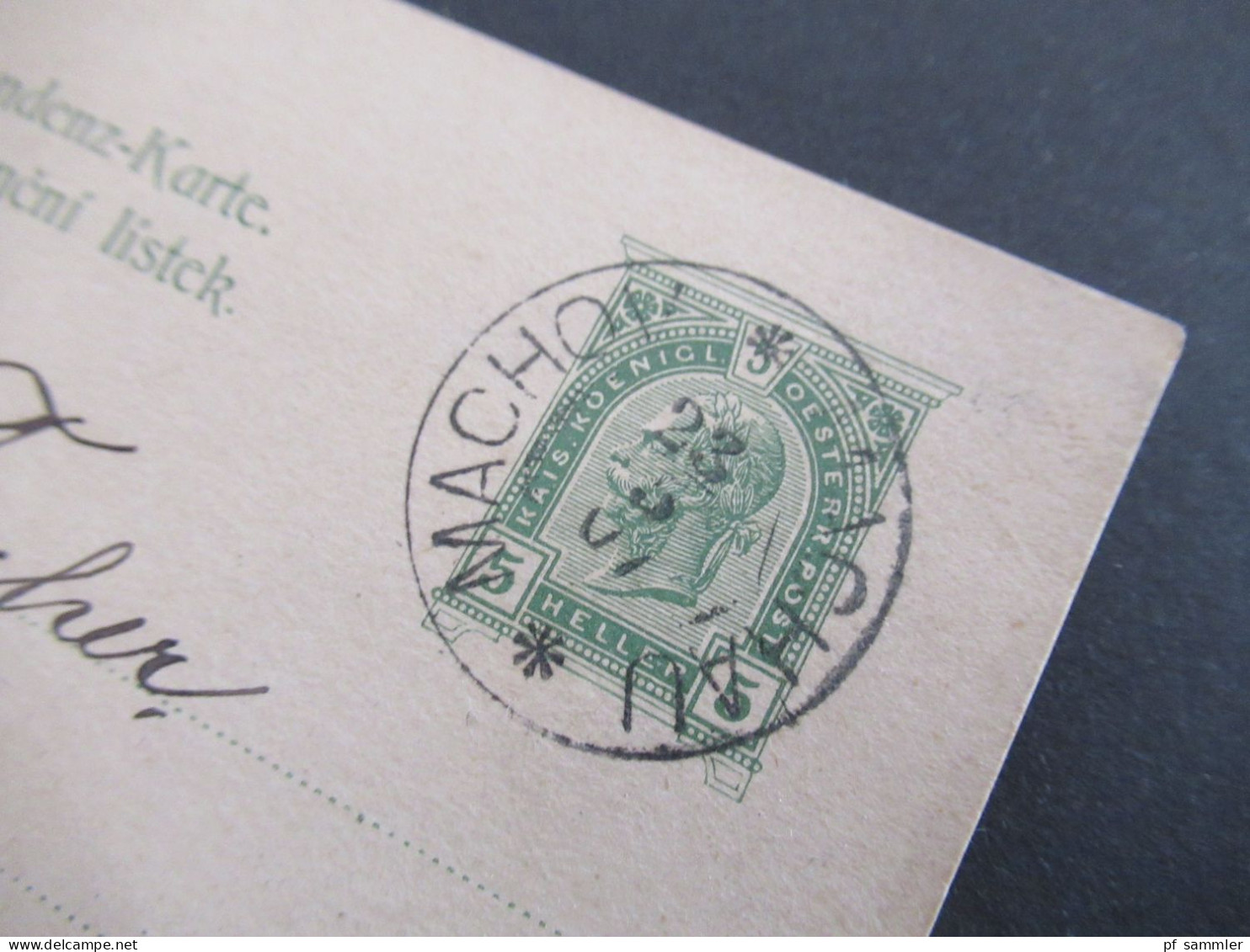 1907 Österreich / Tschechien GA K1 Machov * Machau Und Ank. KOS Kreisobersegmentstempel Lehmwasser Kr. Waldenburg Schles - Tarjetas