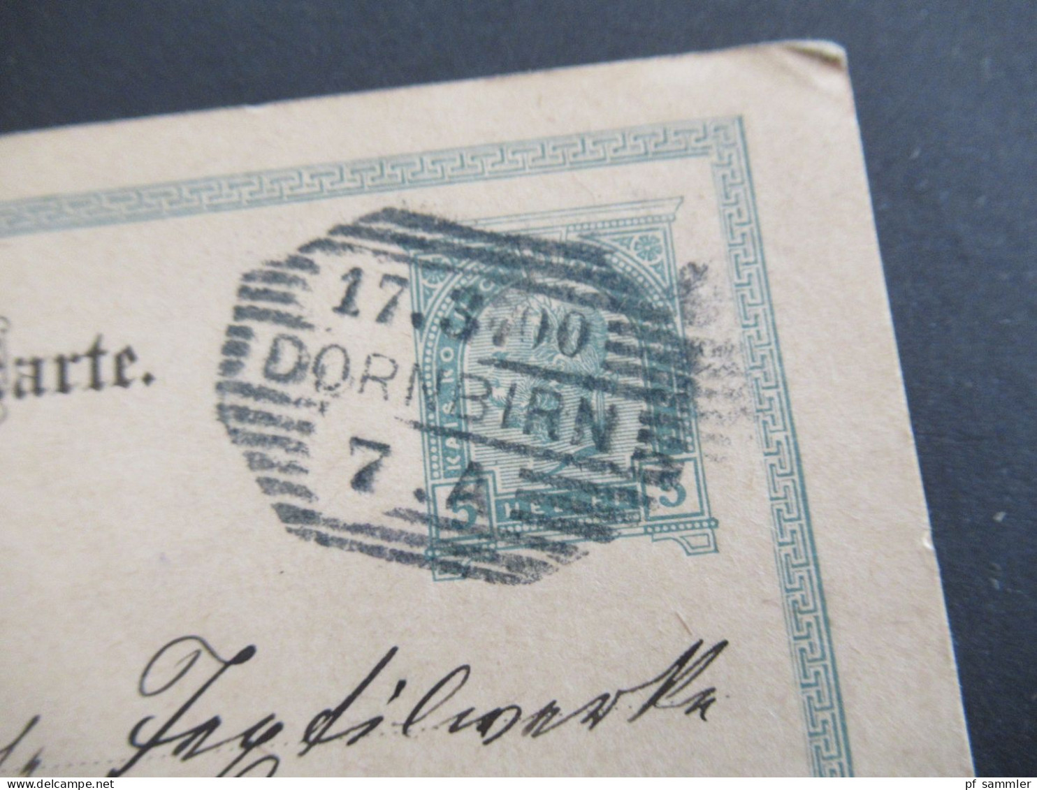 1900 Österreich GA 5 Heller Strichstempel Dornbirn - Elmshorn Mit Ank. Stp. Abs. Emil Bröll Mech. Spannstab Fabrik - Cartoline