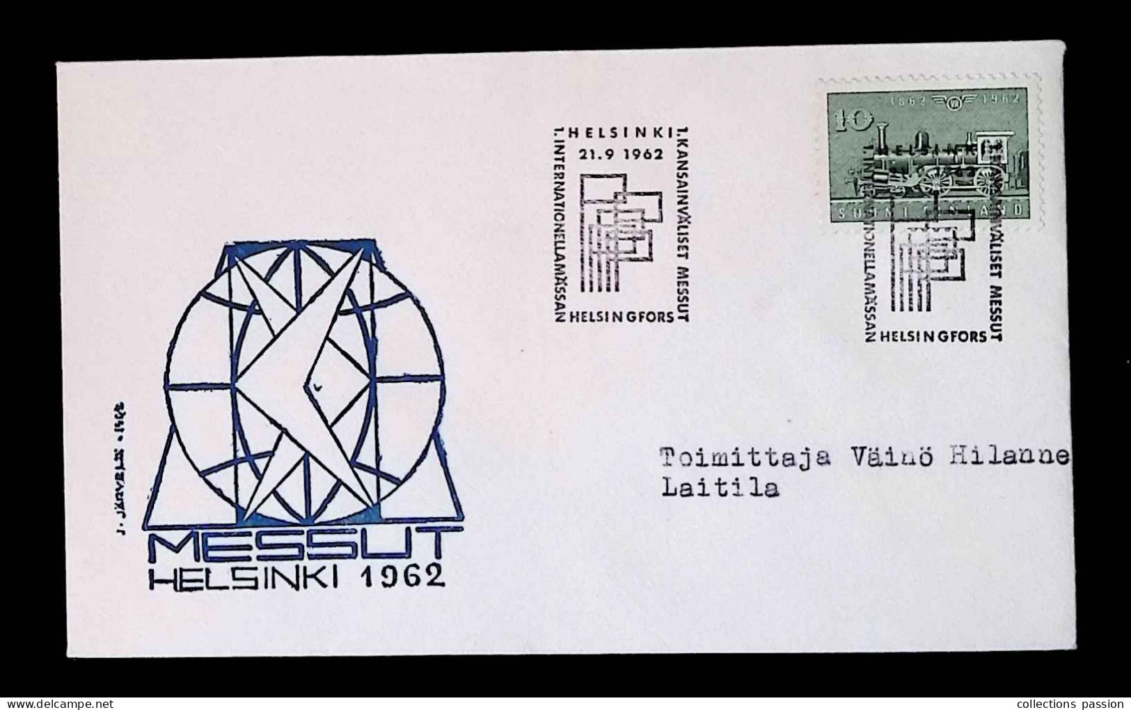 CL, Lettre, FDC, Suomi-Finland, Helsinki, 21-9-1962, Kansainvaliset Messut, 2 Scans, Laitila - Lettres & Documents