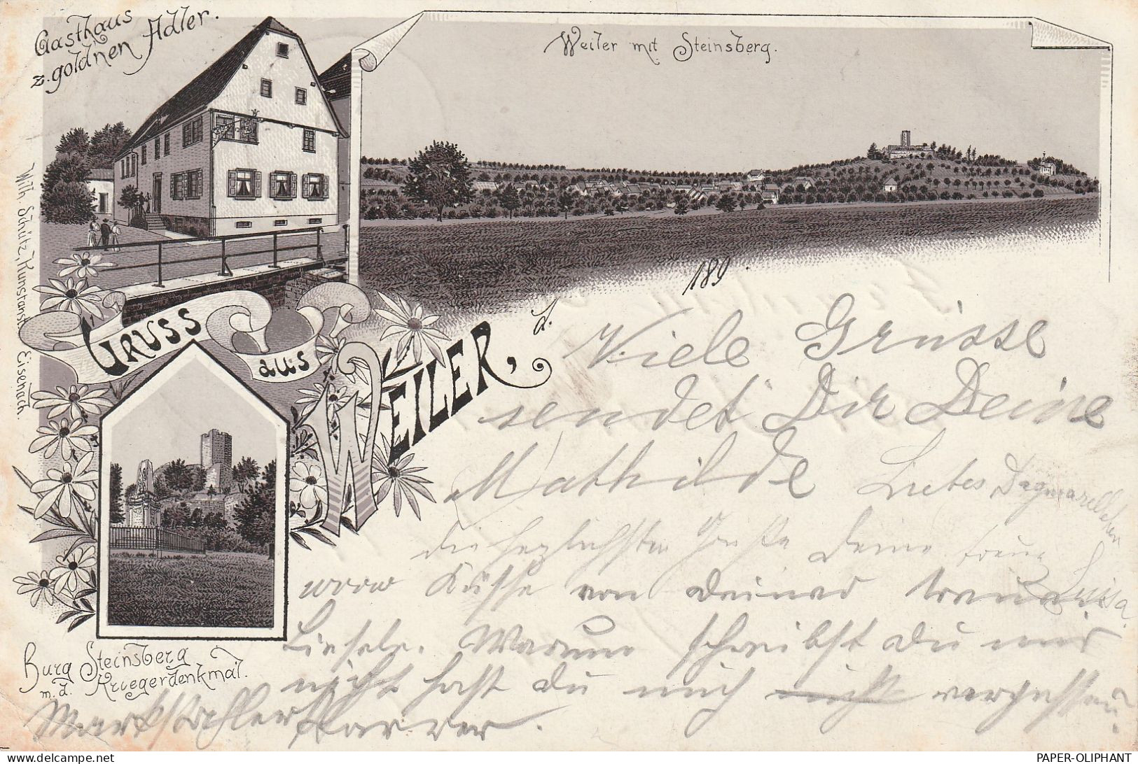 6920 SINSHEIM - WEILER, Lithographie 1897, Gasthaus Zum Goldenen Adler, Burg Steinsberg, Panorama - Sinsheim