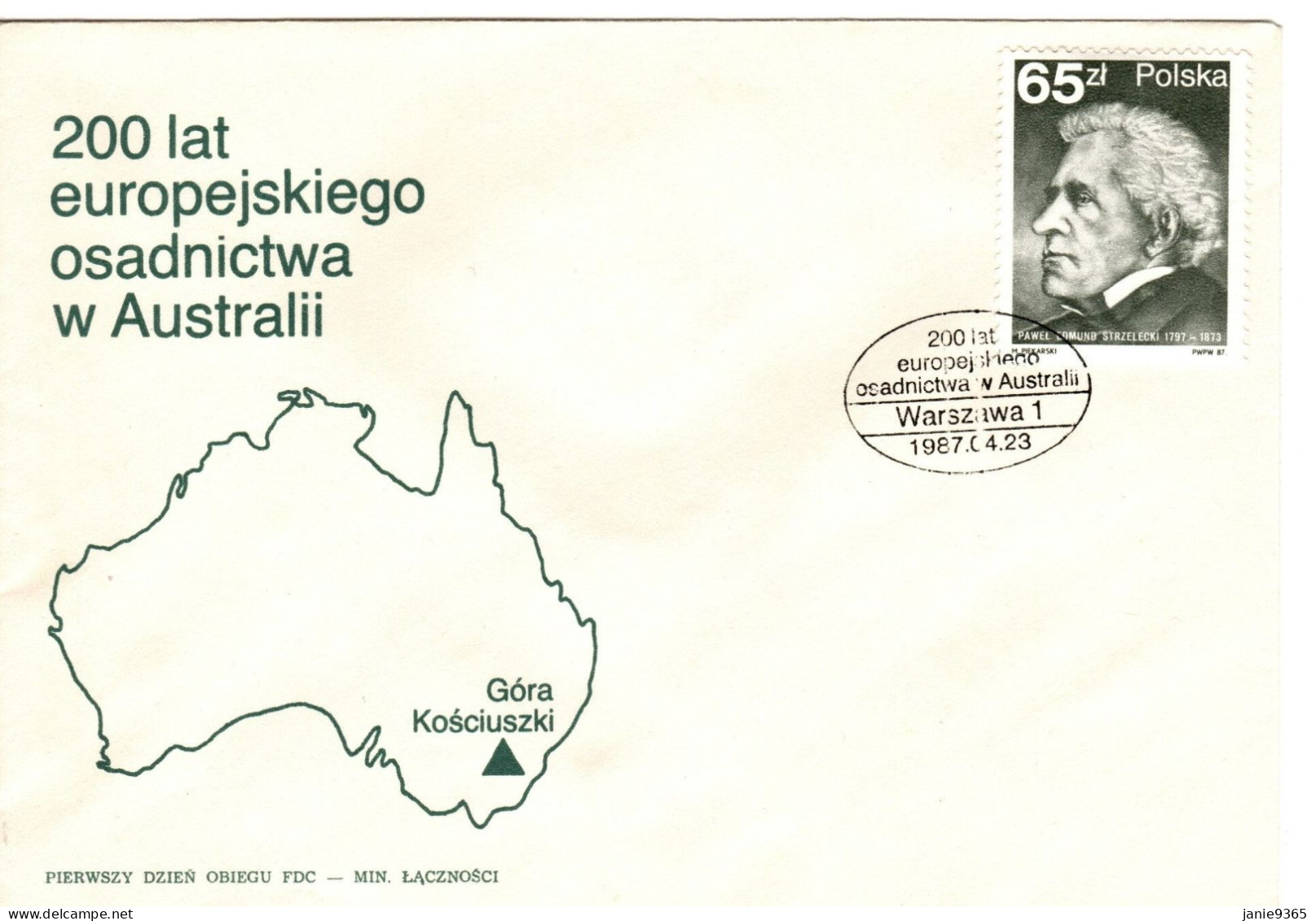 Poland 1987 Australia Bicentennial, Pawel Edmund Strzelecki, First Day Cover - FDC