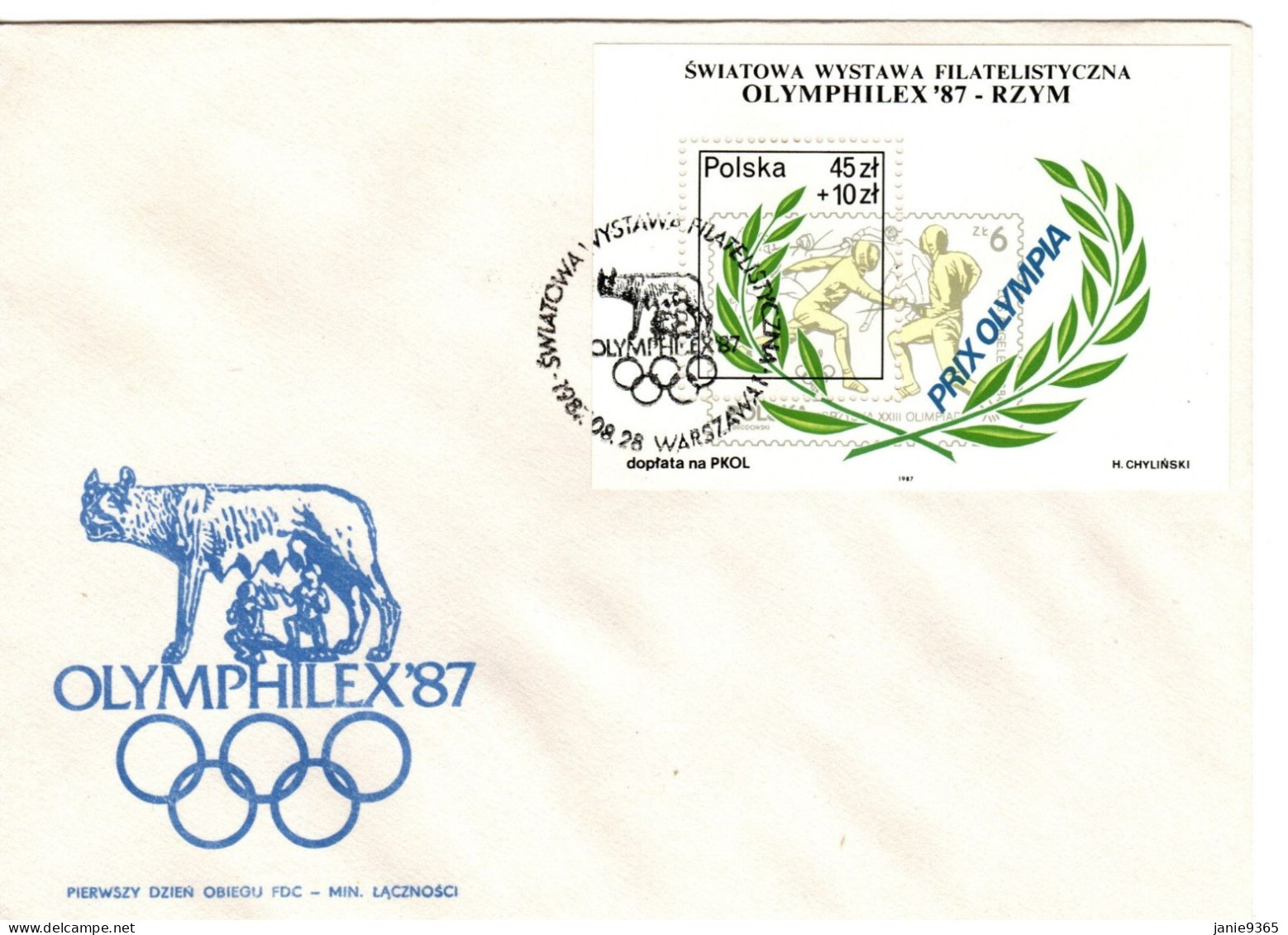 Poland 1987 Olymphilex 87 Minisheet  First Day Cover - FDC