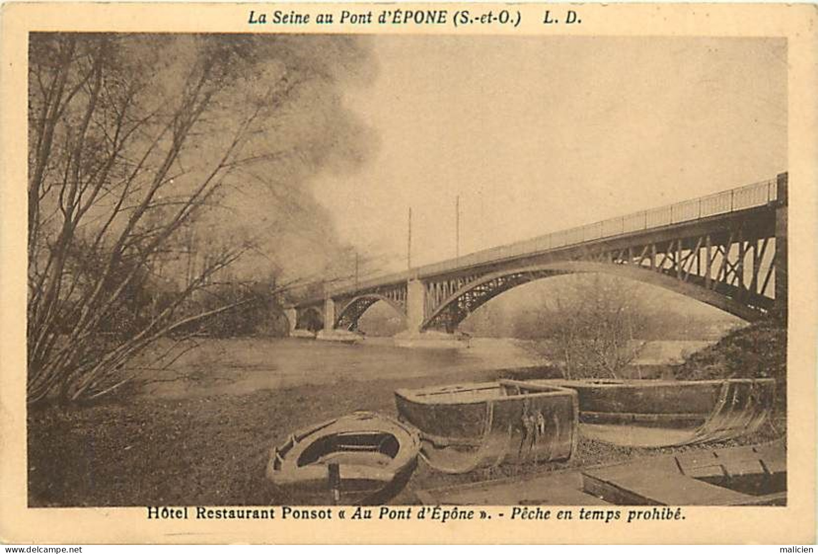 - Yvelines -ref-C46- Epone -  Hôtel Restaurant Ponsot " Au Pont D Epone " - Pêche En Temps Prohibé - La Seine - - Epone