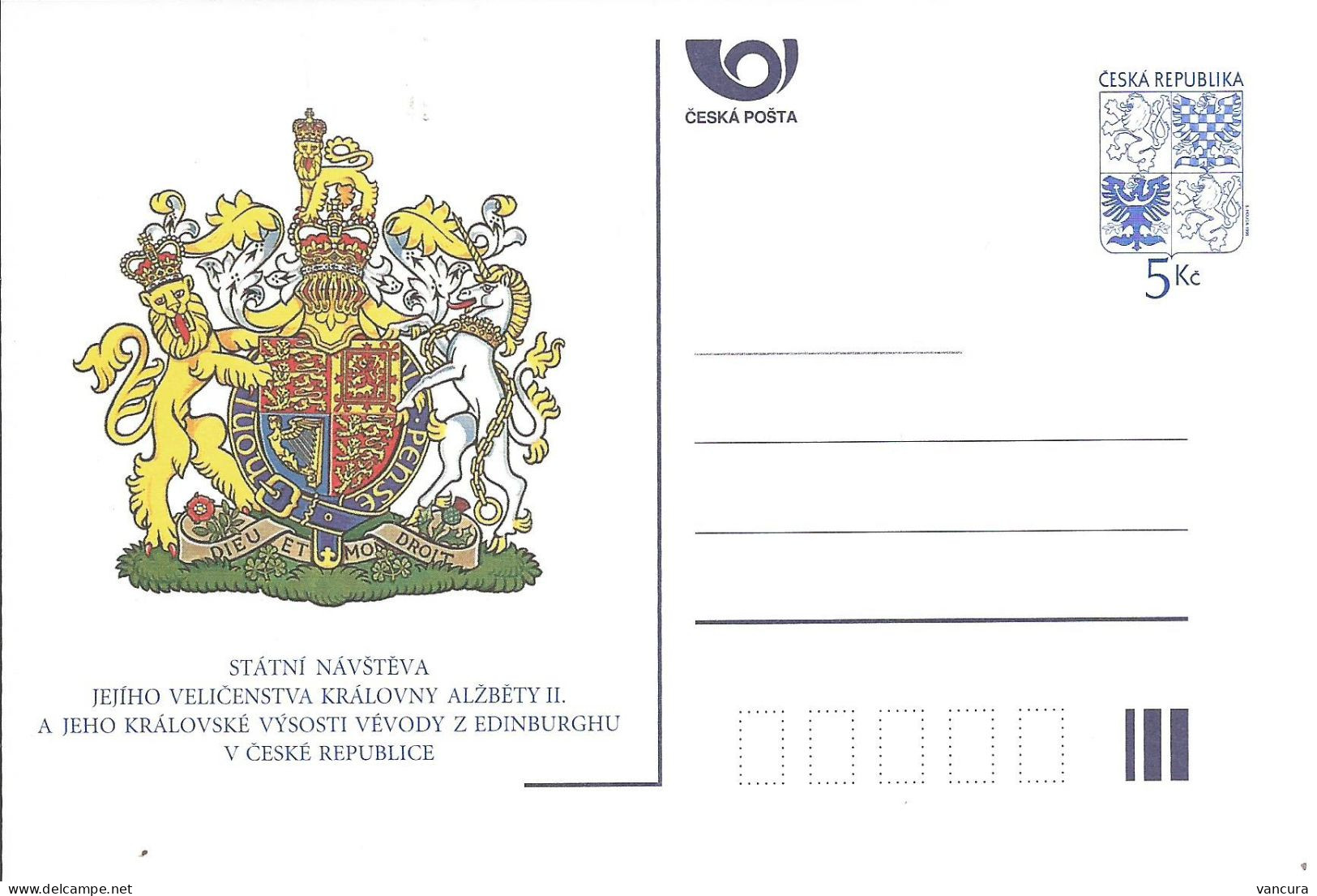 CDV 16 Czech Republic Royal Visit Of Elisabeth II. 1996 Heraldic Lion Unicorn - Ansichtskarten