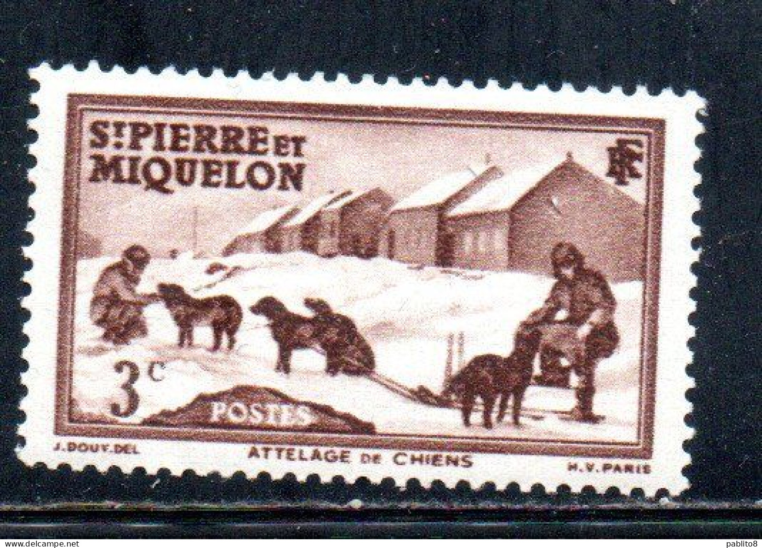 ST. SAINT PIERRE AND ET MIQUELON 1938 1940 DOG TEAM  3c MNH - Unused Stamps