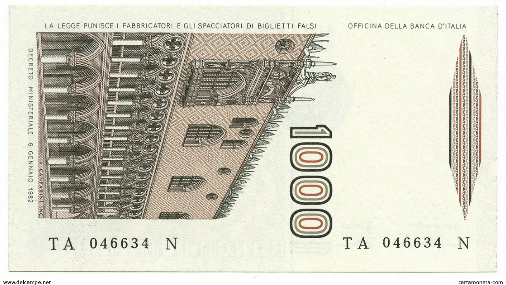 1000 LIRE MARCO POLO LETTERA A 16/03/1982 FDS - Otros & Sin Clasificación