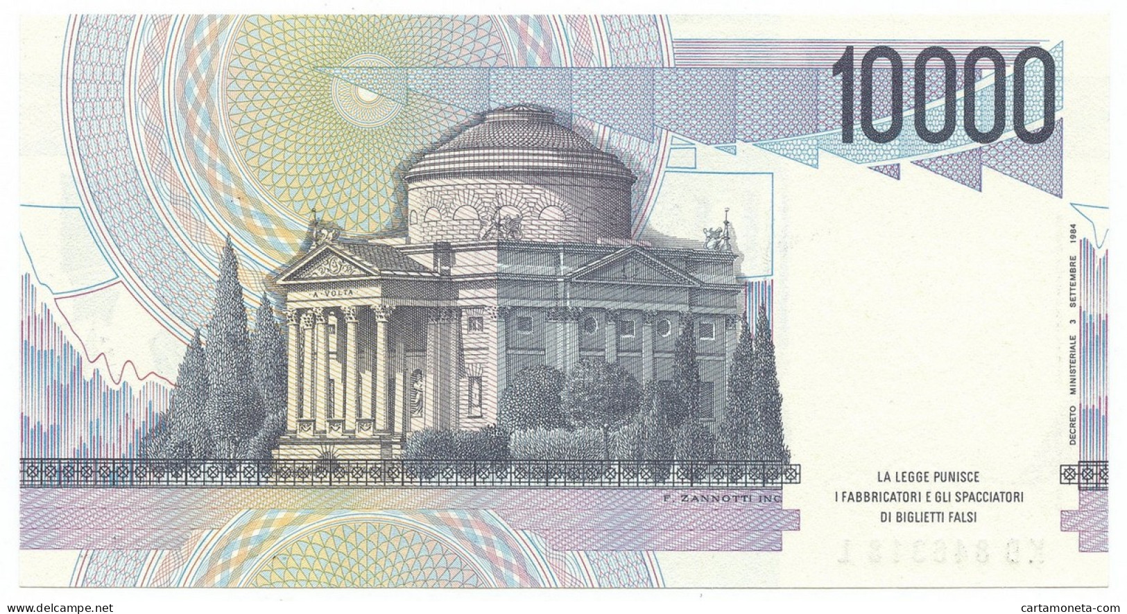 10000 LIRE BANCA D'ITALIA ALESSANDRO VOLTA LETTERA D 22/11/1989 FDS - Autres & Non Classés