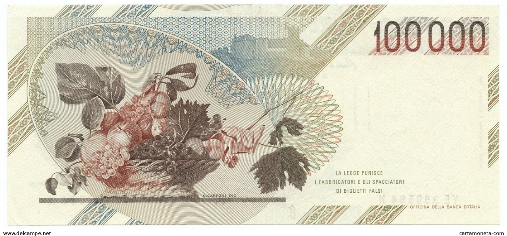 100000 LIRE BANCA D'ITALIA CARAVAGGIO I TIPO LETTERA E 06/03/1992 SPL+ - Autres & Non Classés