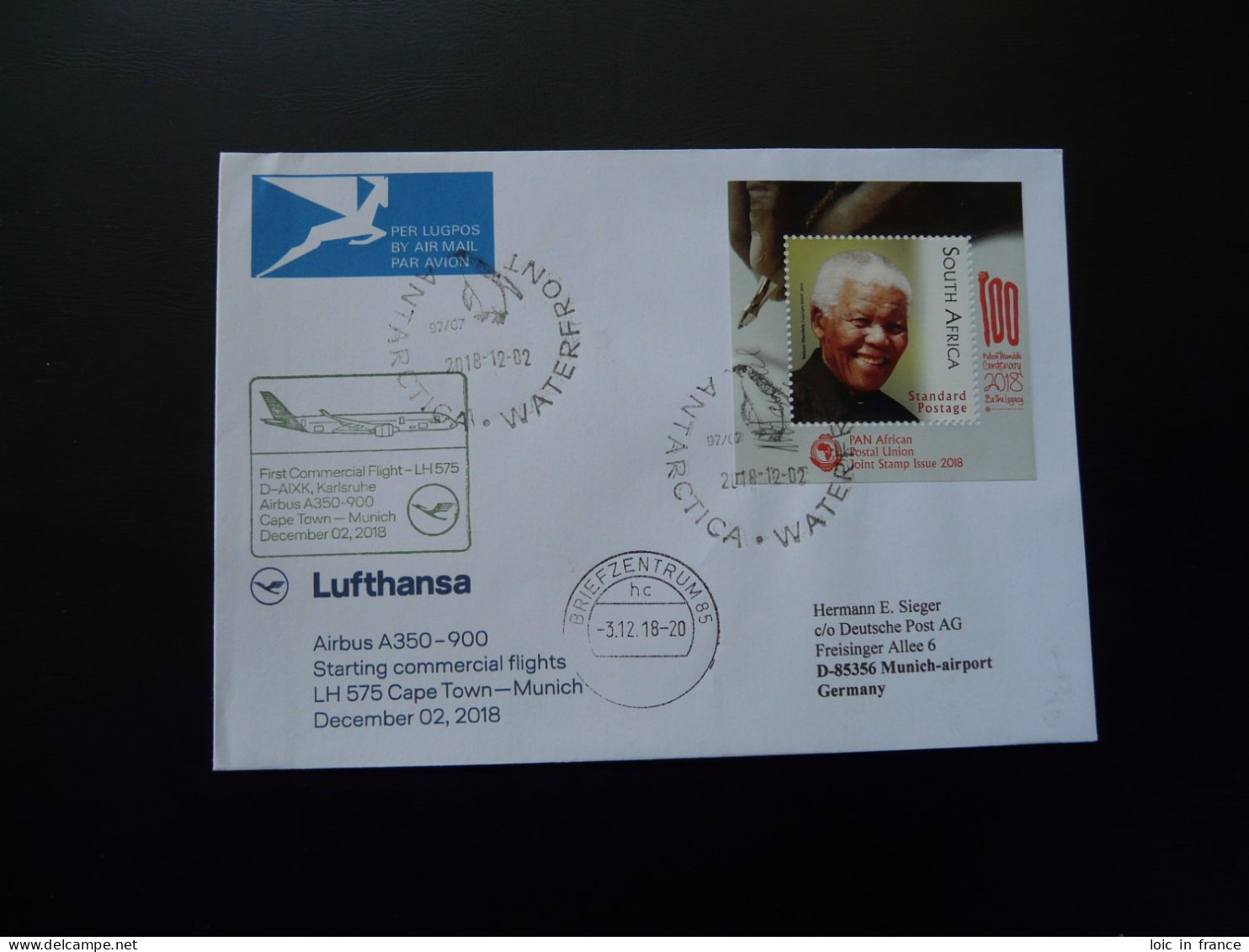 Lettre Premier Vol First Flight Cover Cape Town South Africa To Munchen Airbus A380 Lufthansa 2018 - Brieven En Documenten