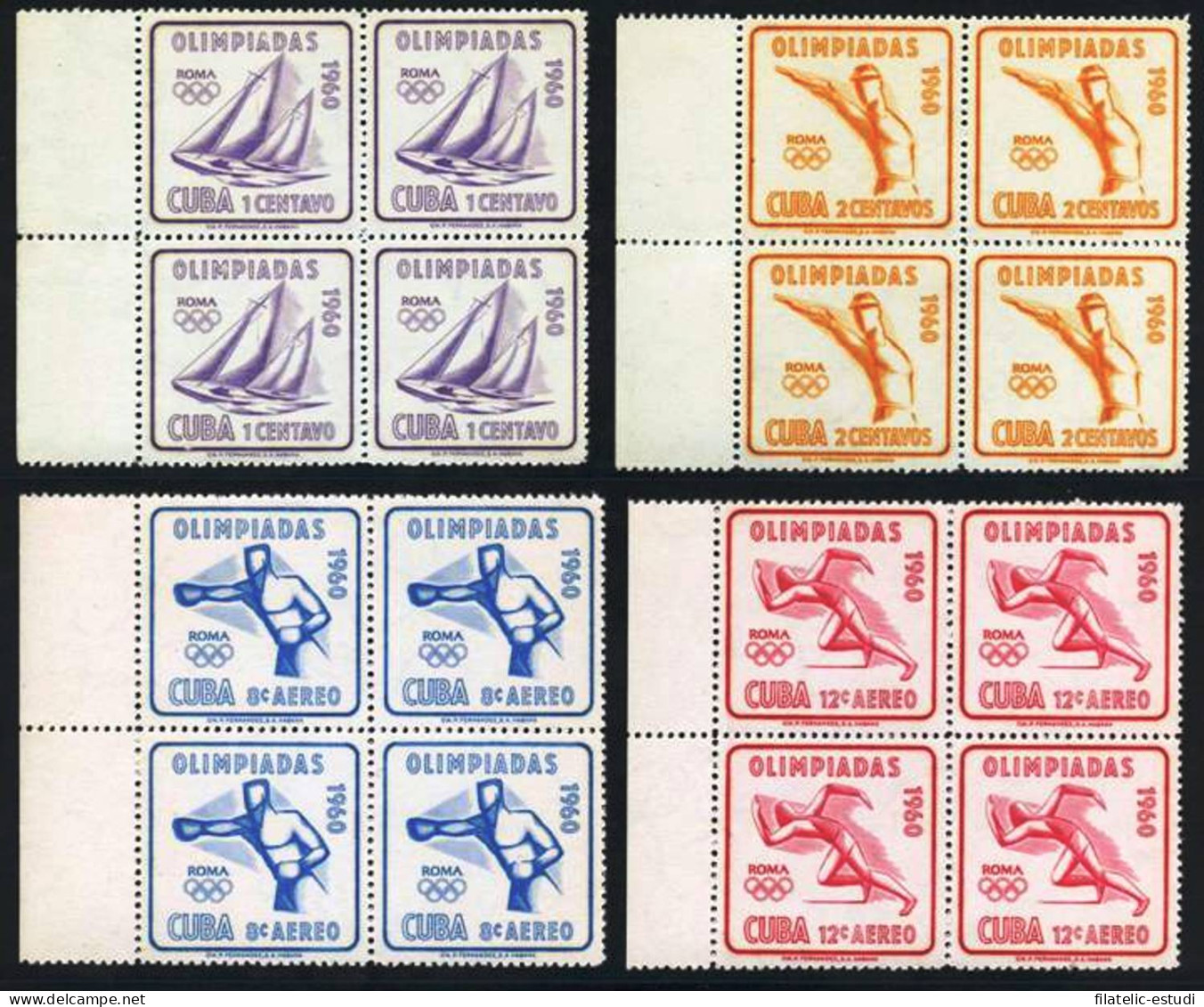 BA1/DEP3 Cuba 532/33 + A 212/13 Bl.4 1960 Olimpiadas Roma MNH - Autres & Non Classés