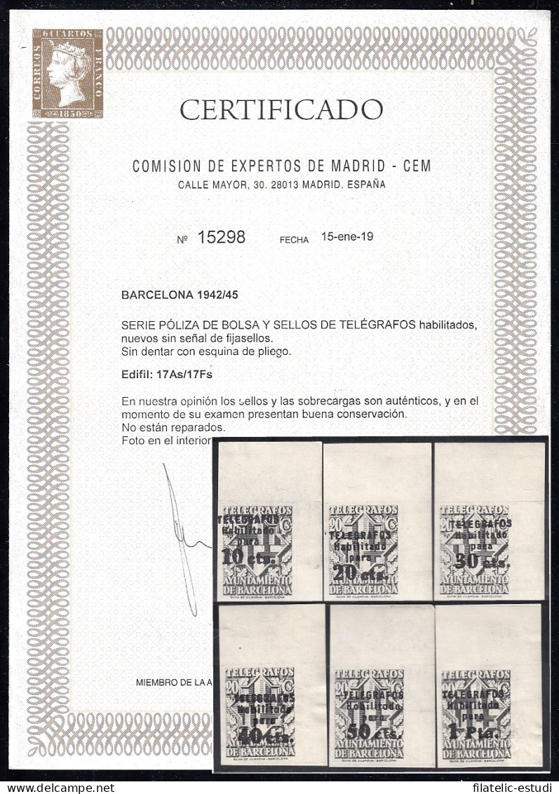 Barcelona 17As/17Fs 1942/45 Ayuntamiento De Barcelona MNH - Barcelona