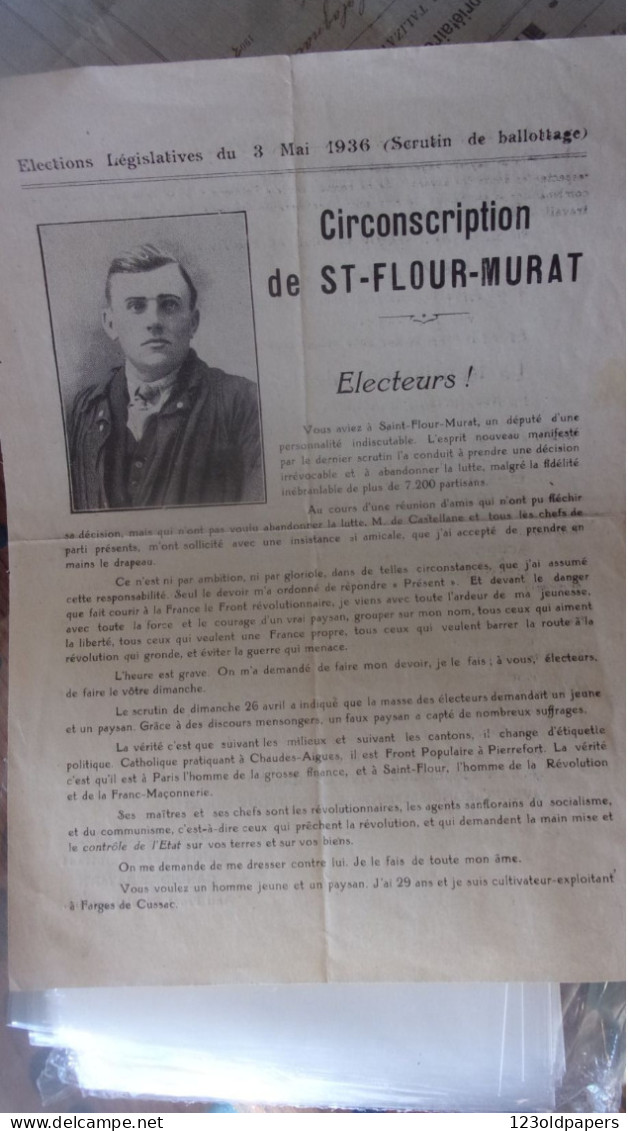 1936 SAINT FLOUR MURAT PROFESSION DE FOI POLITIQUE DE JEAN SAGETTE 29 ANSCANDIDAT PAYSAN ANTI FRONT REVOLUTIONNAIRE - Auvergne