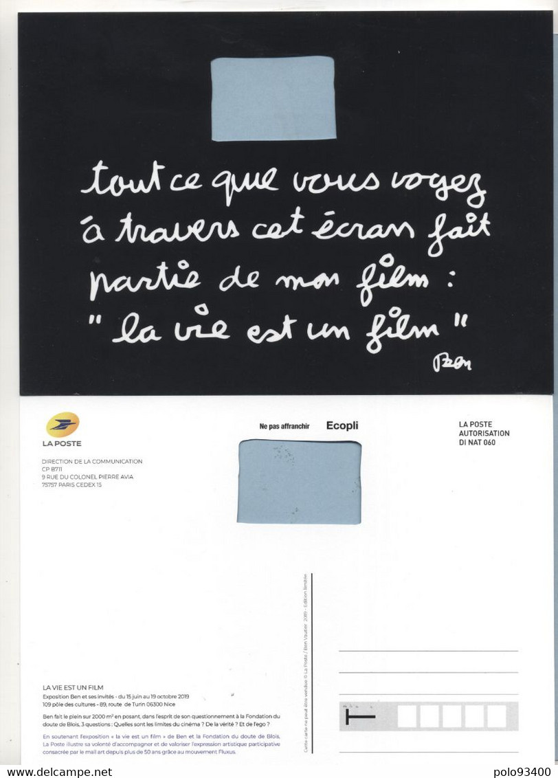 2019 LA VIE EST UN FILM   ECOPLI  AUTORISATION DI NAT 060 - Prêts-à-poster:Stamped On Demand & Semi-official Overprinting (1995-...)