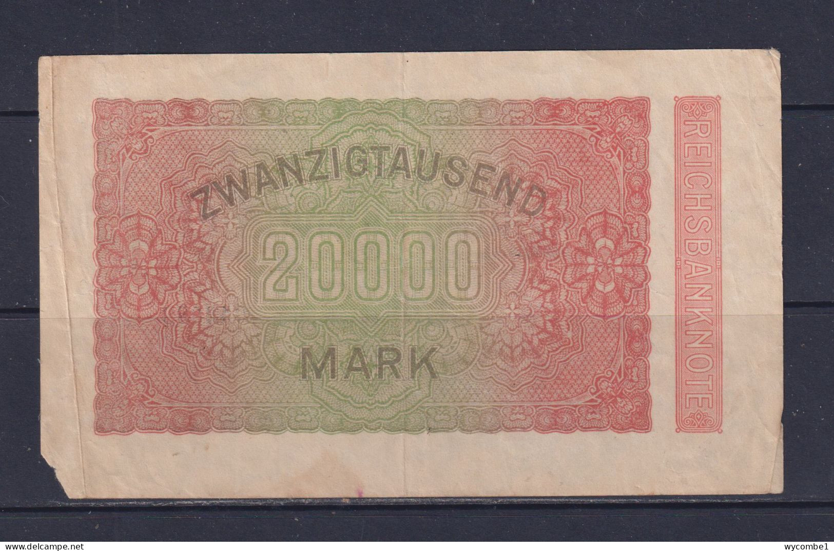 GERMANY - 1923 20000 Mark Circulated Banknote (Missing Corner) - 20000 Mark