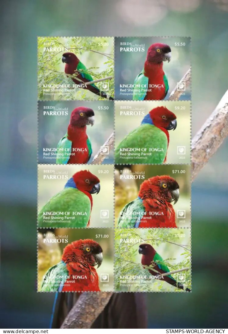 2023-04 - TONGA- RED SHINING PARROTS             2X4V  MNH** - Parrots