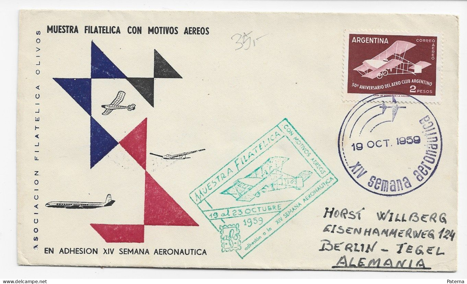 3852 Carta  , Buenos Aires, Argentina , 1959 Semana Aeronáutica , Avión . - Covers & Documents