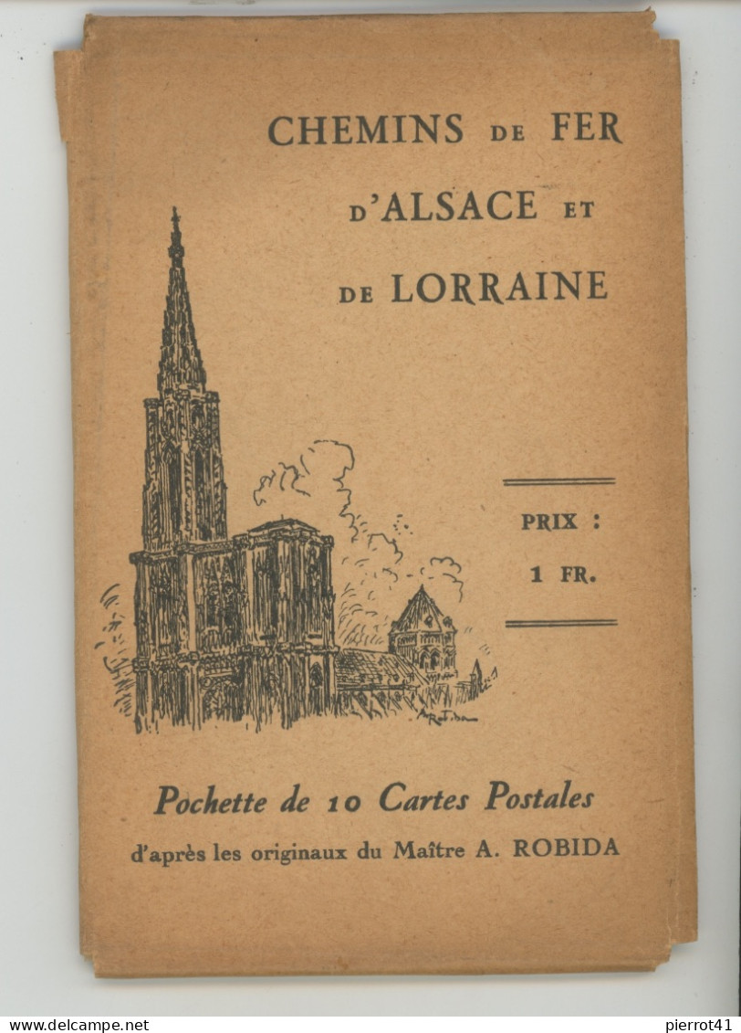 ILLUSTRATEUR ROBIDA - CHEMINS DE FER D'ALSACE ET DE LORRAINE - Pochette Complète De 10 Cartes Postales - THIONVILLE METZ - Robida