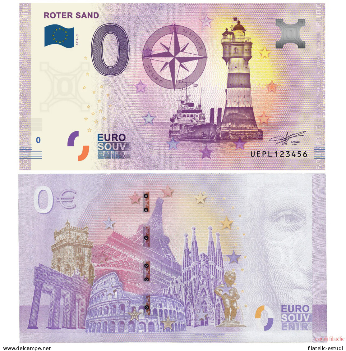 Billete  Souvenir De Cero Euros Roter Sand Sagrada Família Gaudí - [ 7] Errors & Varieties