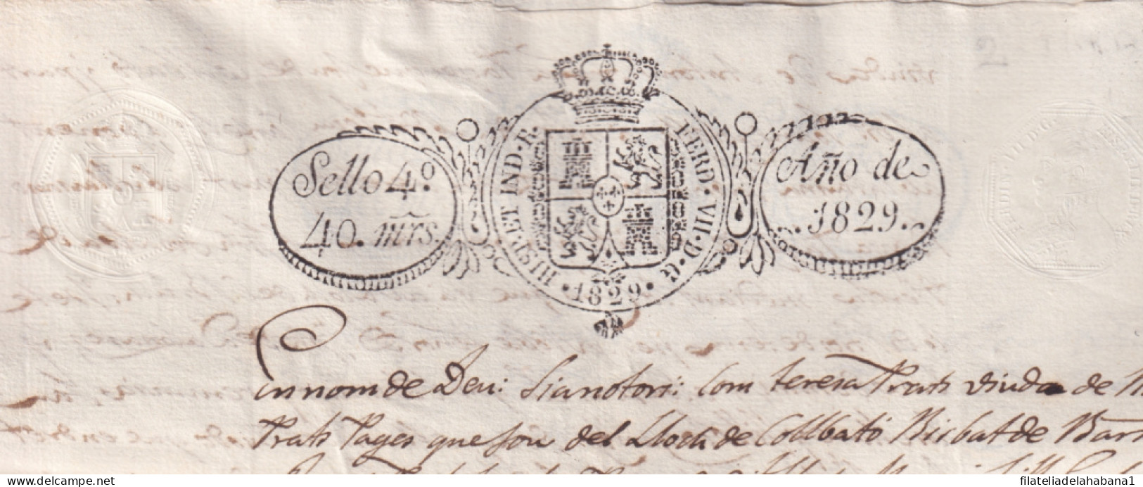 1829-PS-23 SPAIN ESPAÑA 1829 SELLO 4º SEALLED PAPER REVENUE.  - Fiscali