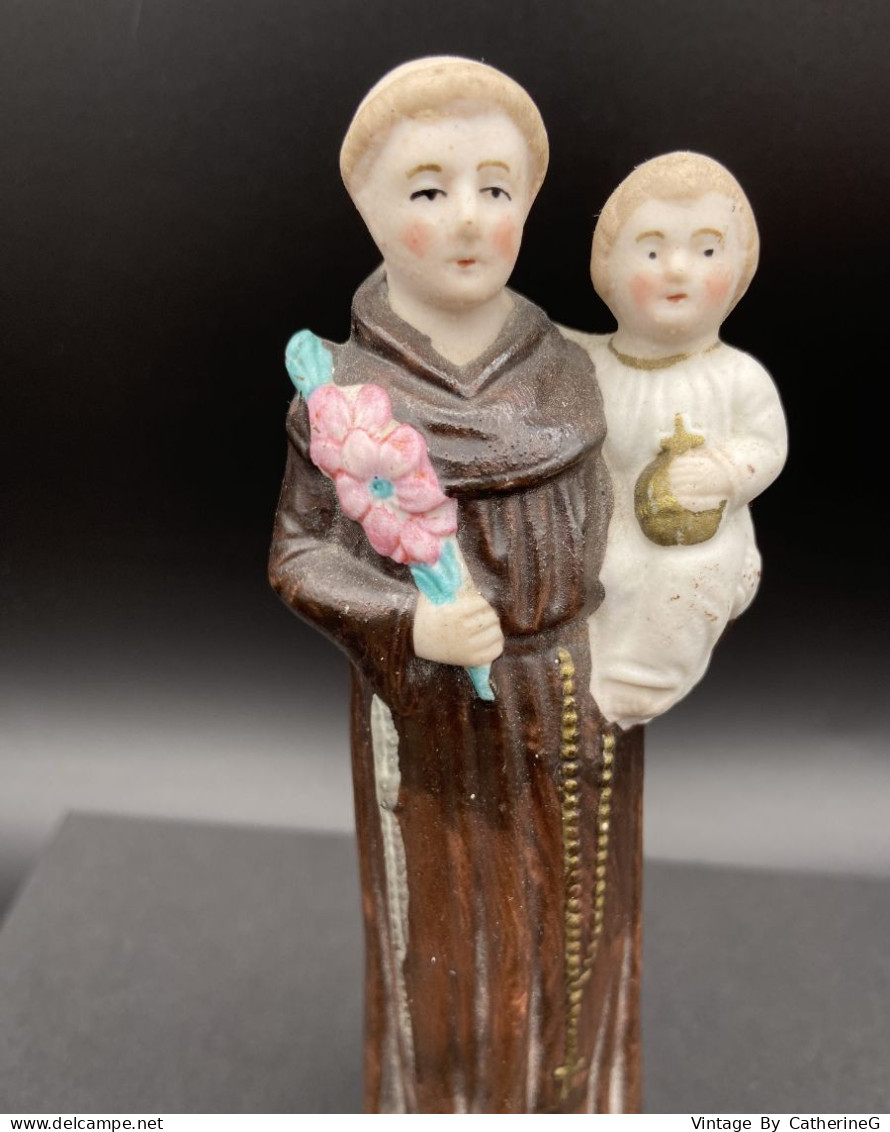 Statuette Saint Antoine De Padoue Miniature Porcelaine Biscuit Ht13cm #240031 - Religious Art