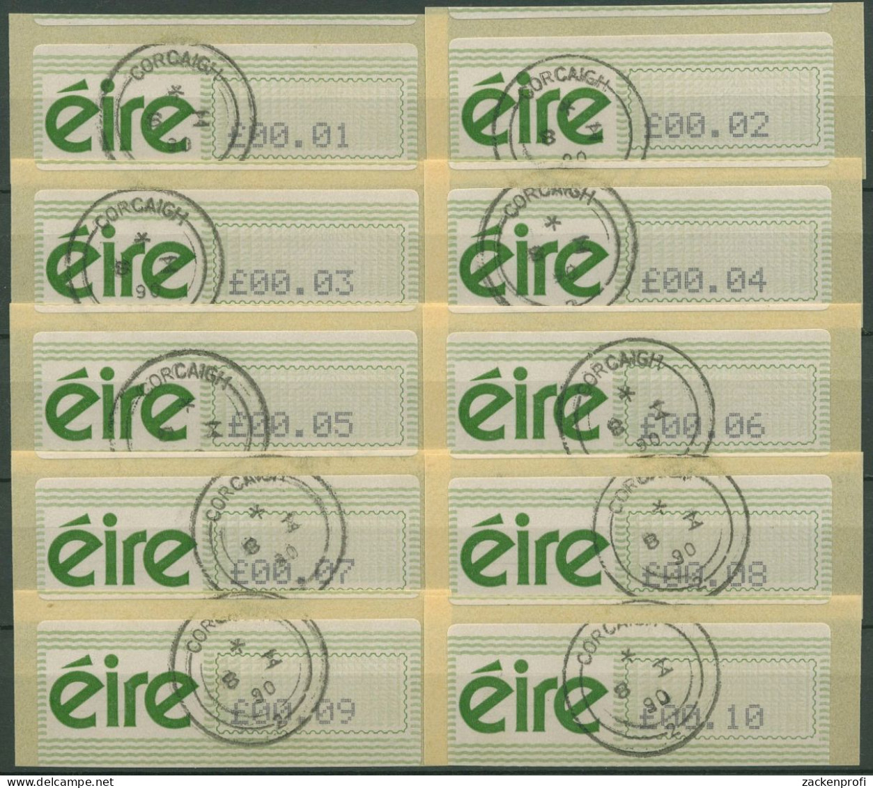 Irland Automatenmarken 1990 Freimarke Satz 10 Werte ATM 3 S Gestempelt - Automatenmarken (Frama)