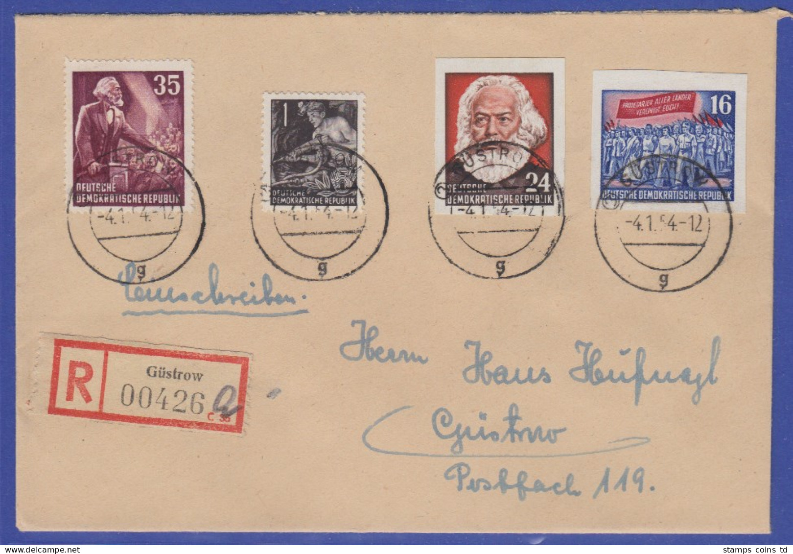 DDR 1954  Karl Marx Blockmarken Mi.-Nr. 389B Und 393B Auf R-Brief Aus Güstrow - Sonstige & Ohne Zuordnung