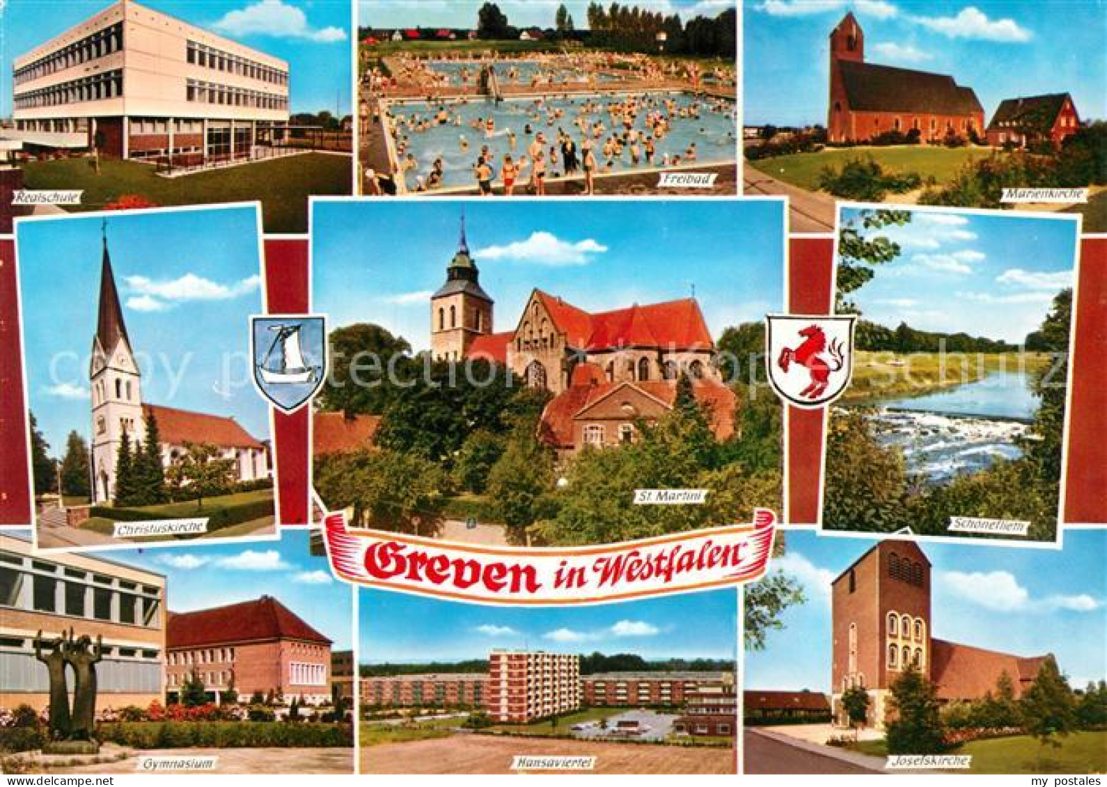 73213614 Greven Westfalen Schule Freibad Kirche Schoeneflieth Hansaviertel Gymna - Greven