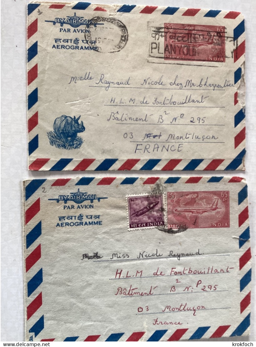 Aérogramme Air Mail India 1968 - 2 Différents - Rhinocéros - Aerogramme