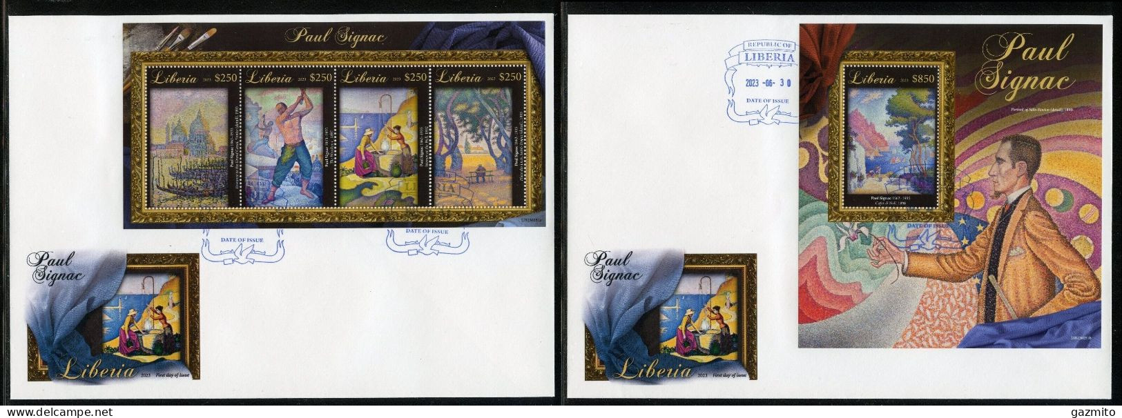 Liberia 2023, Art, Signac, 4val In BF +BF In 2FDC - Impressionisme