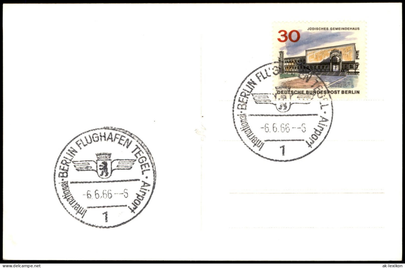 Tegel-Berlin Briefmarke Jüdisches Gemeindehaus Sonderstempel Flughafen 1966 - Tegel