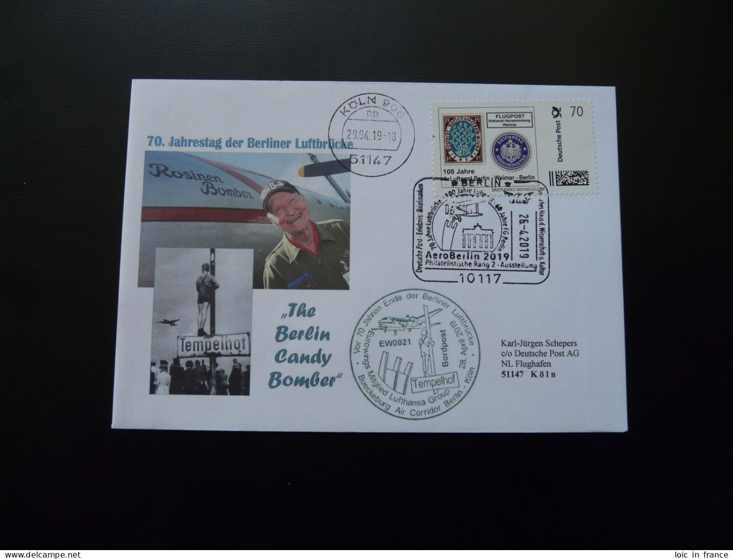 Lettre Cover 70 Jahre Berliner Luftbrucke Lufthansa 2019 (briefmarke Individuell Luftpost Weimar Berlin) - Persoonlijke Postzegels