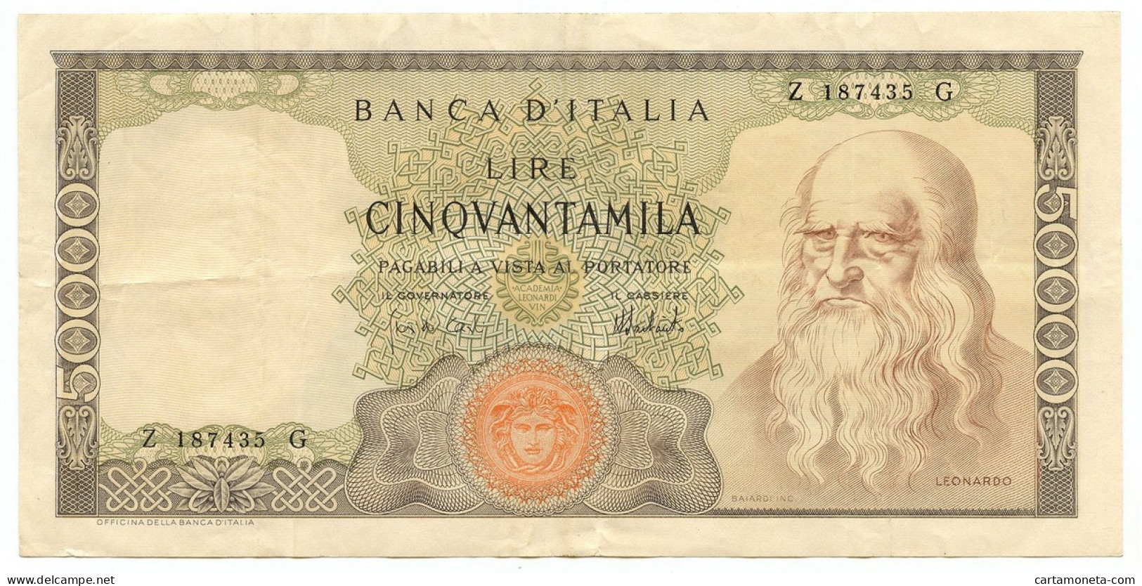 50000 LIRE BANCA D'ITALIA LEONARDO DA VINCI MEDUSA 16/05/1972 BB+ - Sonstige & Ohne Zuordnung