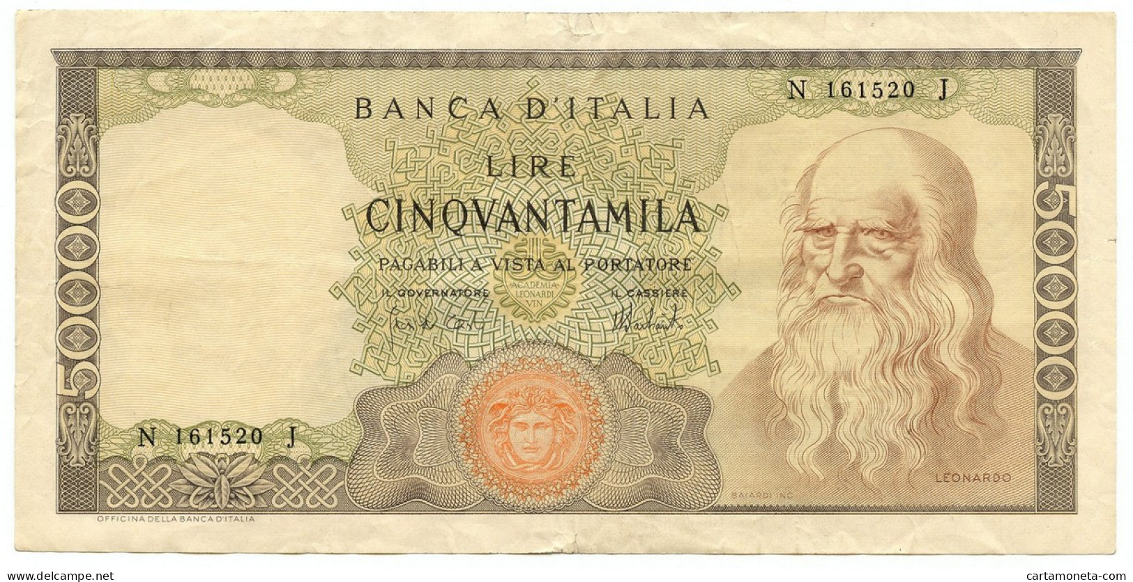 50000 LIRE BANCA D'ITALIA LEONARDO DA VINCI MEDUSA 16/05/1972 BB/BB+ - Sonstige & Ohne Zuordnung