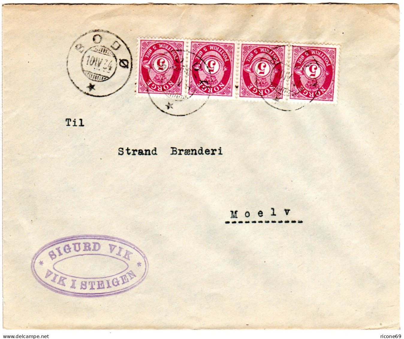 Norwegen 1934, MeF 4x5 öre Auf Firmen Brief V. BODÖ - Brieven En Documenten