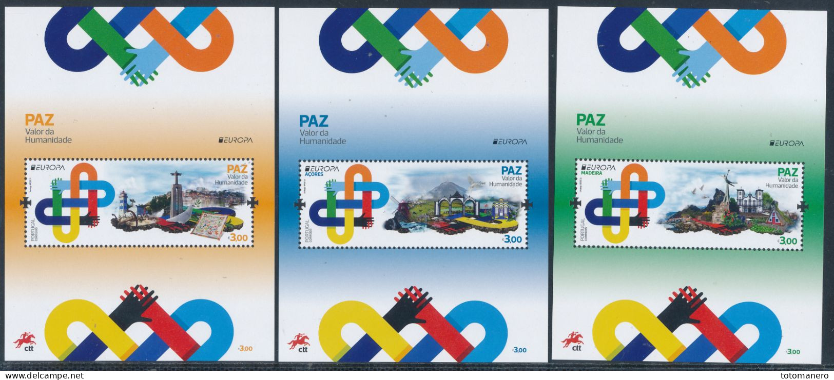 PORTUGAL,AZORES,MADEIRA - EUROPA 2023 "Peace, The Highest Value Of Humanity" Set 3v & 3 Minisheets** - 2023