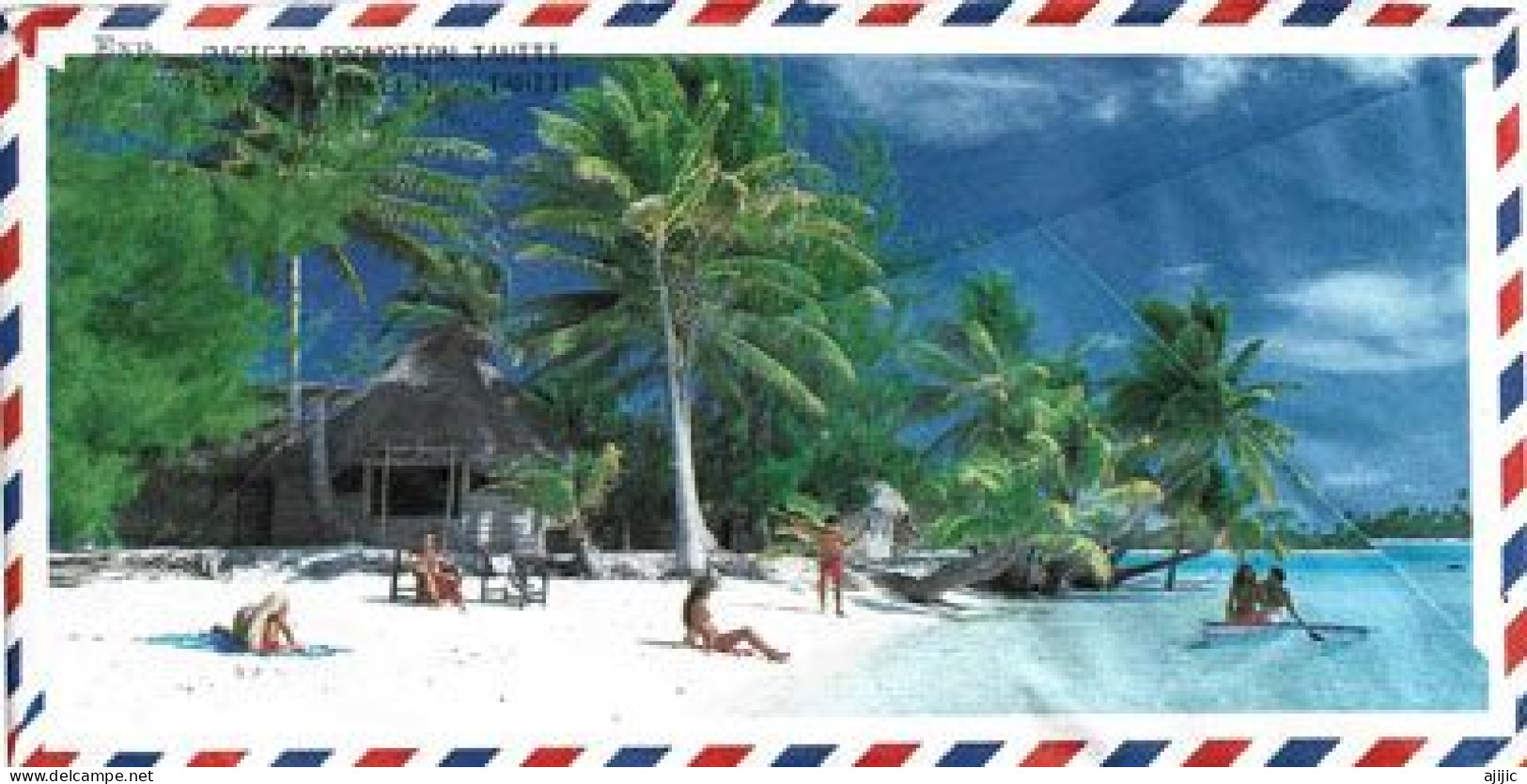 Lettre Tahiti "Case Au Tuamotu", Adressée En Australie, Au Verso  Plage De Sable Blanc De Tahiti - Covers & Documents