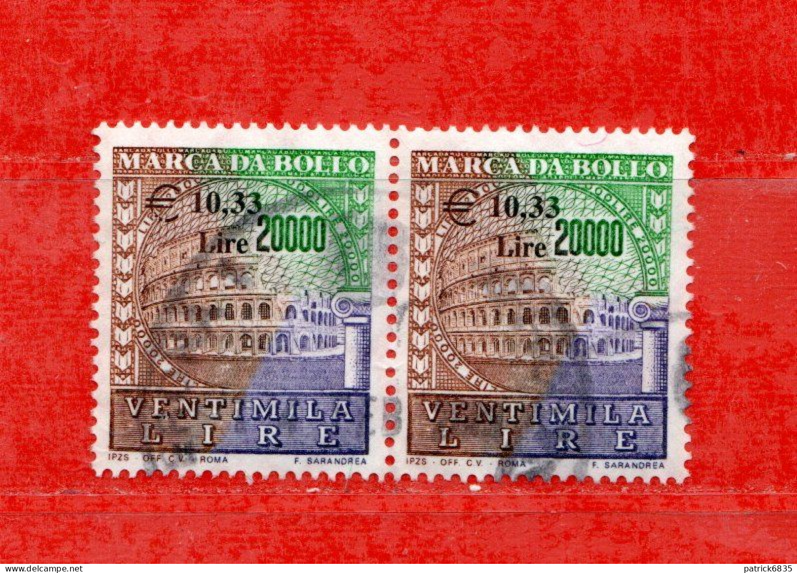 Marca Da Bollo °1988/97- Tassa Fissa  Lire. 20.000 , COPPIA Cat.Unif 244. - Revenue Stamps