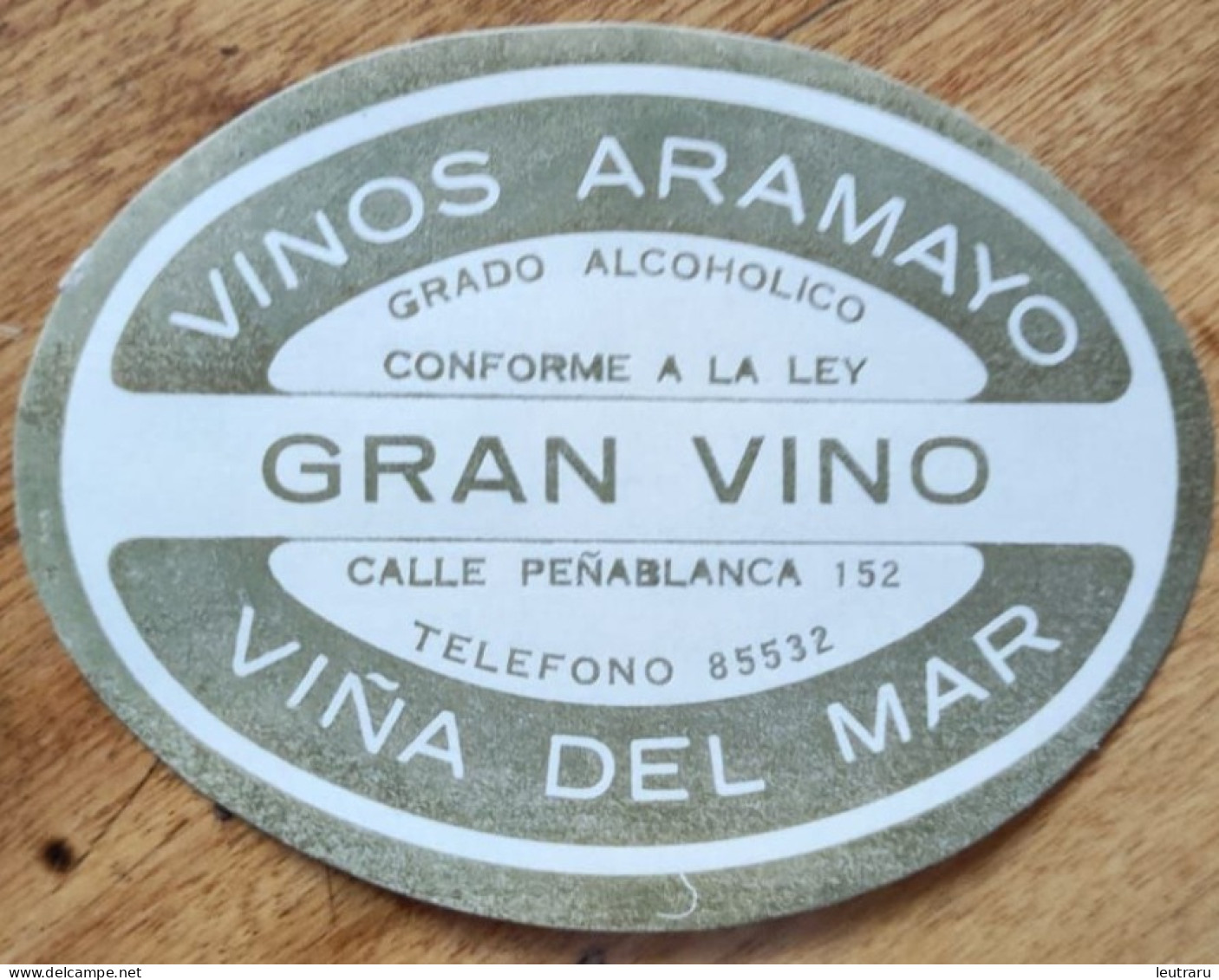 Chile Viña Del Mar "Vinos Aramayo" Wine Label (Greenish Gray) - Alcools