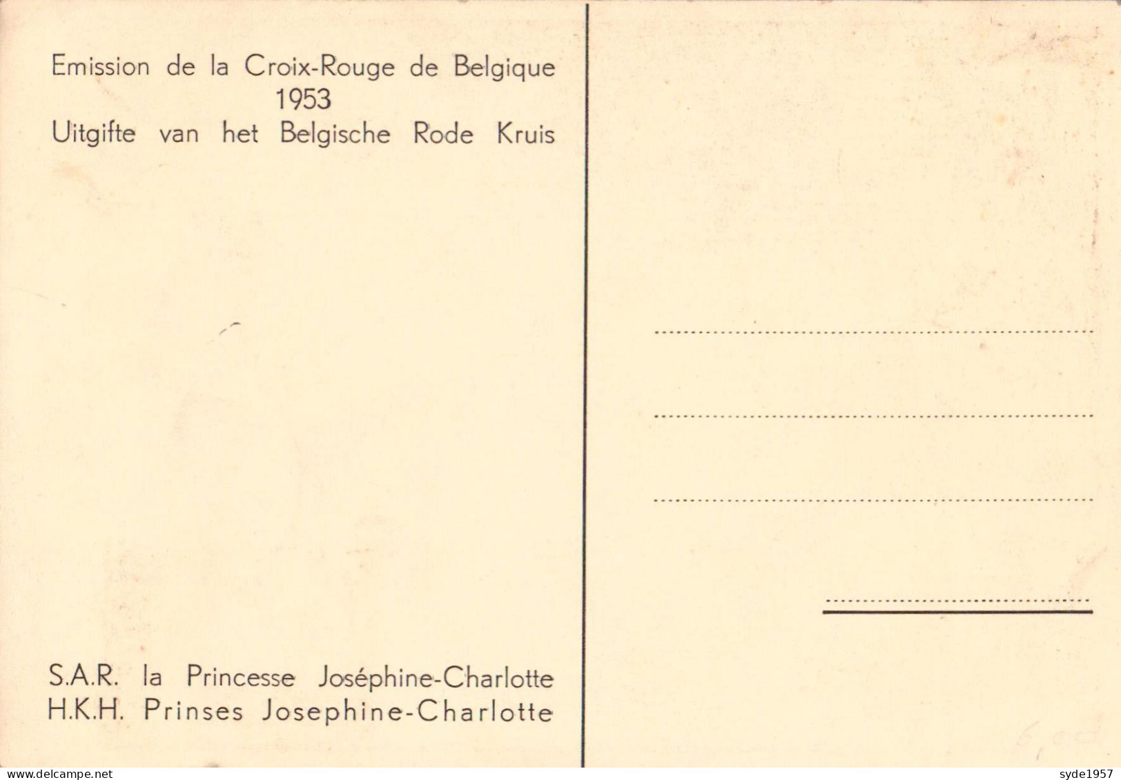 Belgique CROIX ROUGE Timbre COB 913 Oblitéré Premier Jour 14 III 1953 Sur Carte (très Bonne Cote) - 1951-1960