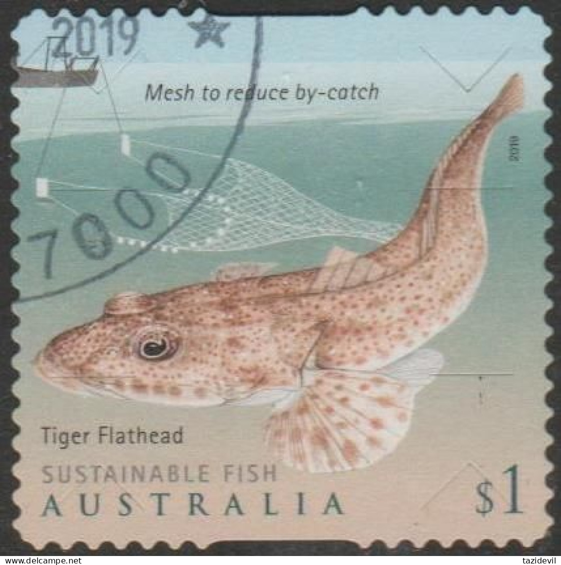 AUSTRALIA - DIE-CUT - USED - 2019 $1.00 Sustainable Fish - Tiger Flathead - Usati