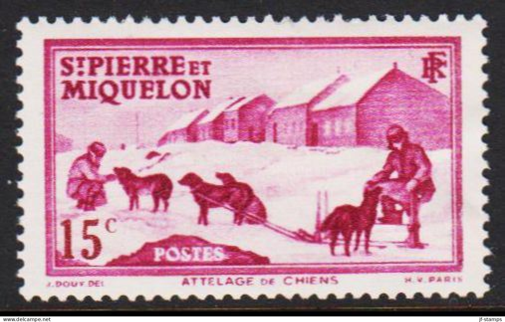 1938. SAINT-PIERRE-MIQUELON. Dog Sledge 15 C. Hinged.  (Michel 175) - JF542975 - Lettres & Documents