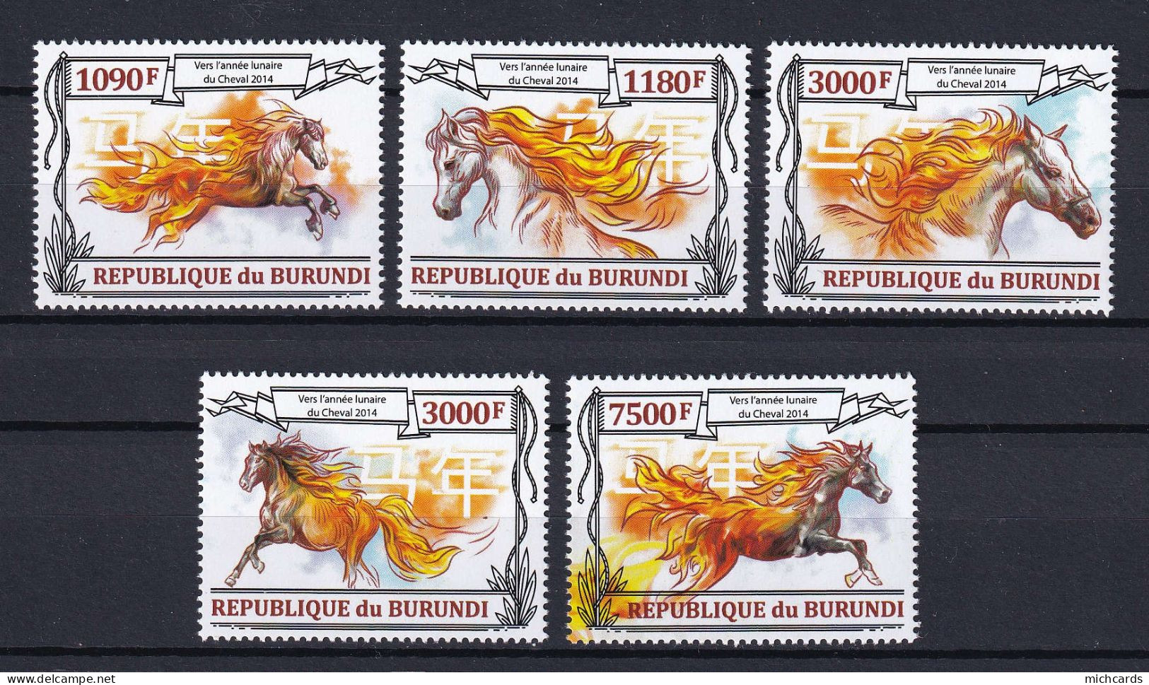 172 BURUNDI 2013 - Y&T 2074/77 Du BF 358 - Annee Lunaire Chinois Cheval - Neuf ** (MNH) Sans Charniere - Neufs